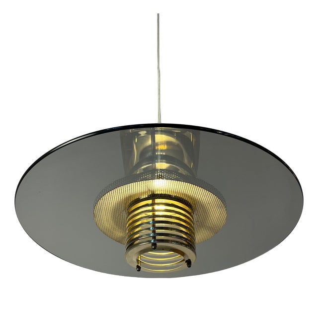 Pendant Lamp in Smoked Glass and Brass by Jan Eskil Eskilsson for Belid For Sale