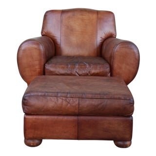 1960s Vintage Leather Club Chair & Ottoman For Sale