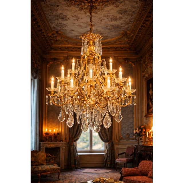 Metal Mid 20th Century French Louis XVI Gold Bronze Chandelier For Sale - Image 7 of 17