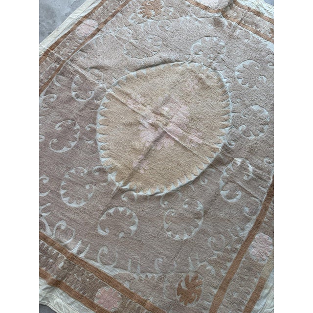 Handmade Uzbek Suzani Tablecloth 4'9'' X 5'3'' For Sale - Image 4 of 7