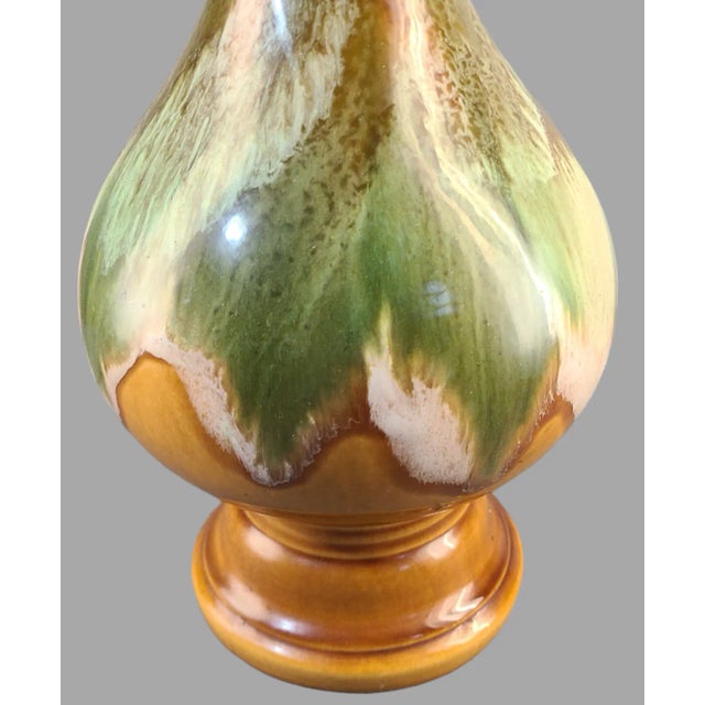 Mid-Century Modern Retro Glazed Pottery Earth-Tones Green Brown Table Lamp For Sale - Image 4 of 6