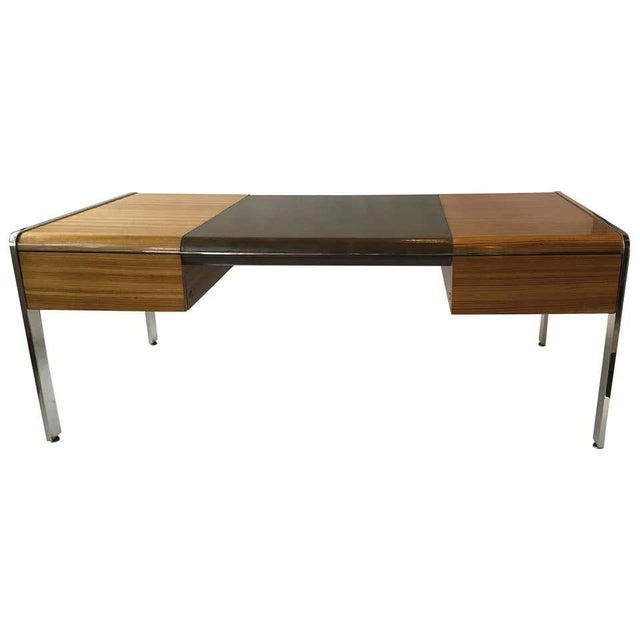 1970s Large Zebra Wood And Chrome Desk By Leon Rosen For Pace Chairish