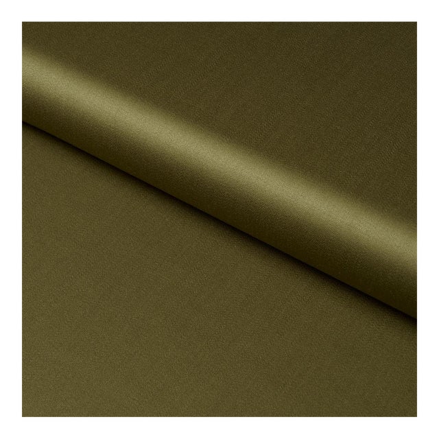 Sample - Schumacher Donovan Merino Wool Sateen Fabric in Olive For Sale