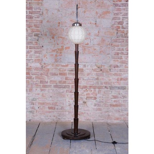 Cubism Floor Lamp in Beech, Chrome & Milk Glass, 1920s For Sale - Image 4 of 13