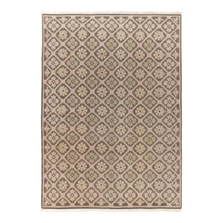 Vintage French Country Style Rug in Beige-Brown, Pink, Green Floral Pattern For Sale
