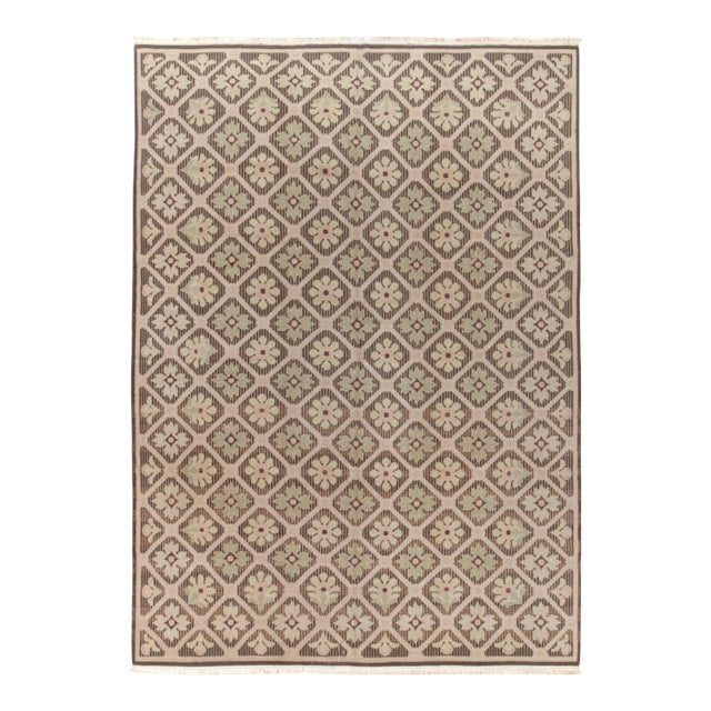 Vintage French Country Style Rug in Beige-Brown, Pink, Green Floral Pattern For Sale