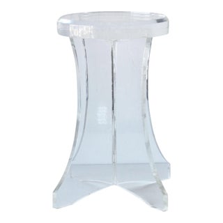 1970s Dorothy Thorpe Style Circular Seat "X" Base Heavy Lucite Acrylic Stool Vintage Mid Century For Sale