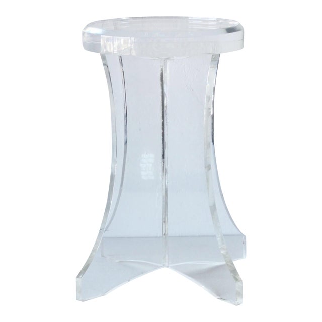 1970s Dorothy Thorpe Style Circular Seat "X" Base Heavy Lucite Acrylic Stool Vintage Mid Century For Sale