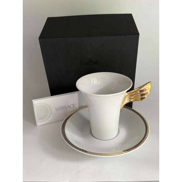 Medallion Meandre d'Or Coffee Cup and Saucer by Versace for Rosenthal, 1990s, Set of 2 For Sale - Image 6 of 6