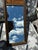Sepia Tones Mill and Landscape Scene tapestry pictured above the mirror in a carved frame. Late 1800's to early 1900's,...