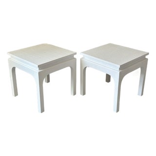 Faux Rattan Woven Linen "Leta" Arched Side Tables by Made Goods - Pair For Sale