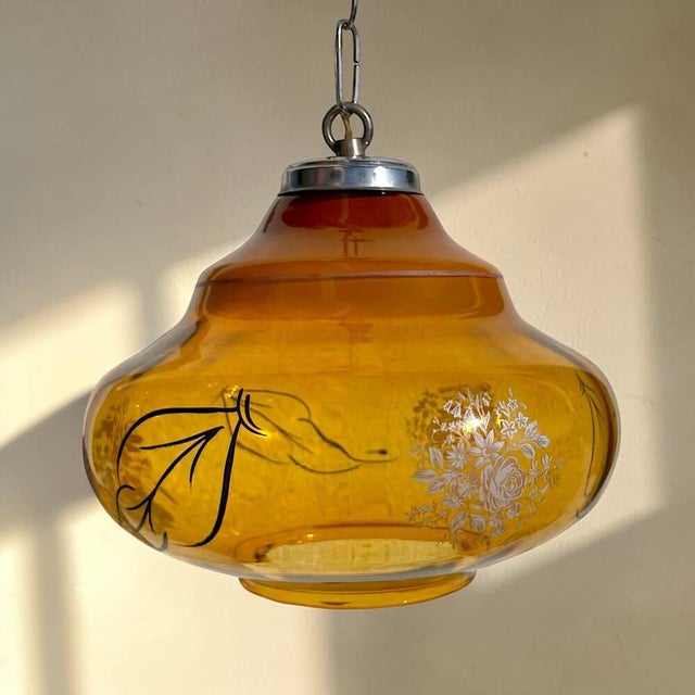 Vintage Portuguese Amber Glass Romantic Hanging Light, 1970s For Sale - Image 13 of 13
