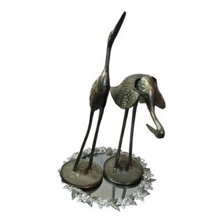 1970s Gorgeous Pair of Bronze Egret Birds. For Sale