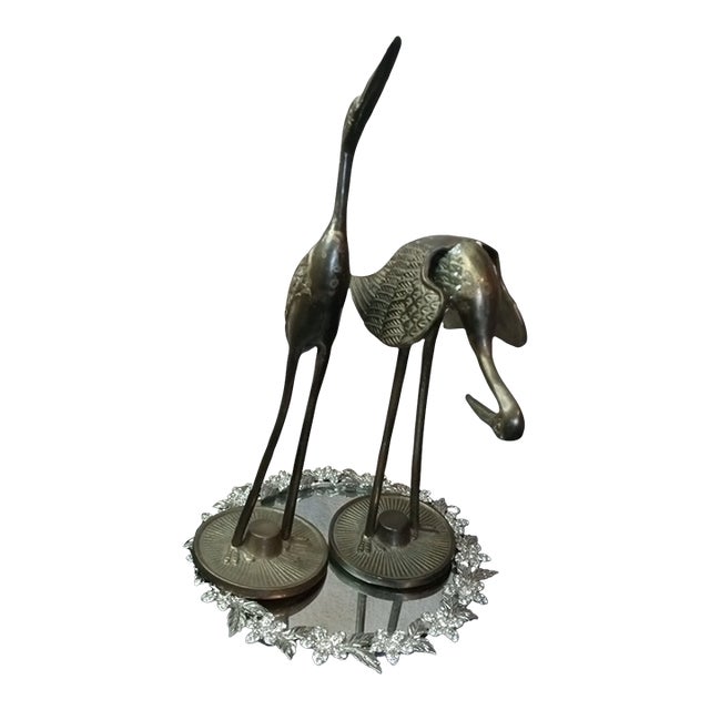 1970s Gorgeous Pair of Bronze Egret Birds. For Sale