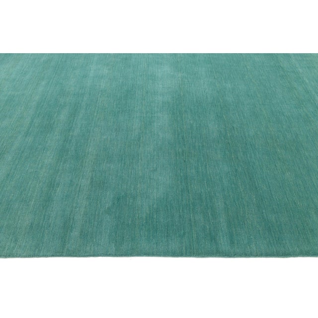 Apadana's Modern Gabbeh Hand-Loom Wool Area Rug in Deep Teal For Sale In New York - Image 6 of 10