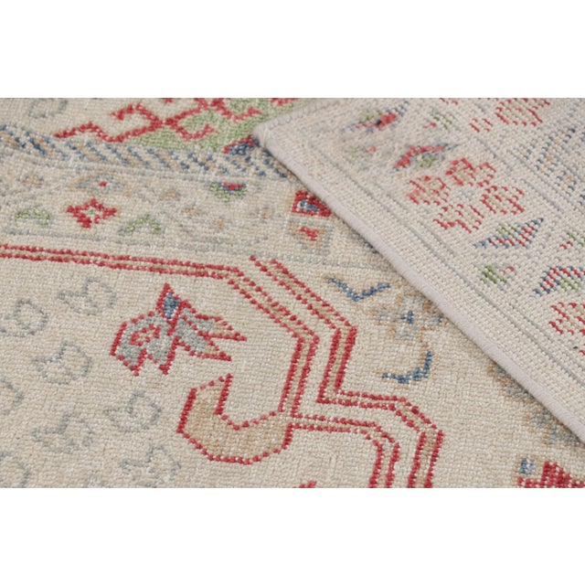 Textile Rug & Kilim’s Distressed Ghiordes Style Rug in Cream, Green, and Red With Medallion For Sale - Image 7 of 7