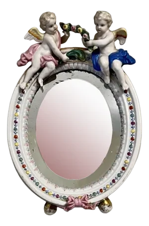 Antique Victorian Continental Porcelain Oval Mirror, 1880s