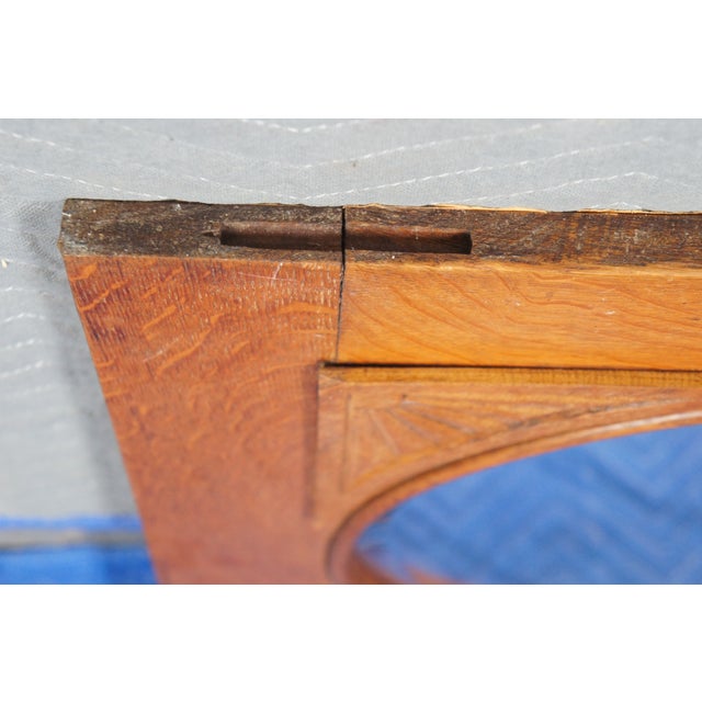 Antique Victorian Carved Oak Reclaimed Wall Hanging Mirror Beveled Glass For Sale - Image 6 of 10