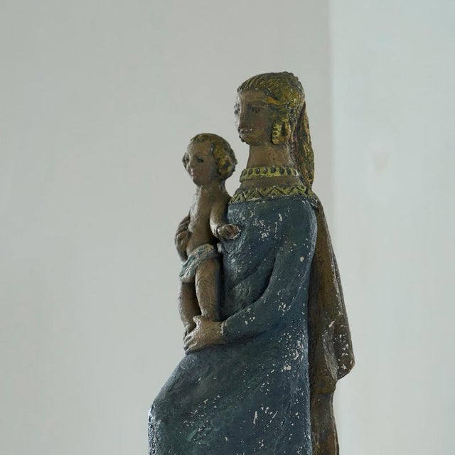 Mary with Child Sculpture in Clay, Early 20th Century For Sale - Image 3 of 12