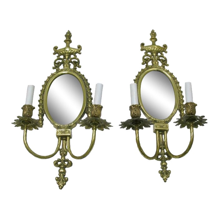 Brass Framed Mirror Wall Sconces A Pair Chairish