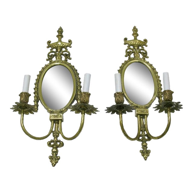 Brass Framed Mirror Wall Sconces A Pair Chairish