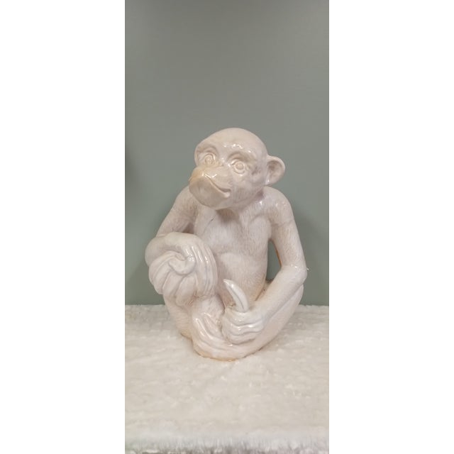 Large Vintage Italian White Glazed Pottery Chimpanzee Statuette For Sale - Image 4 of 9