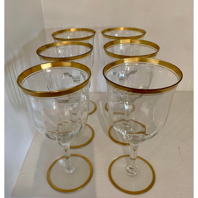 1930s Art Deco Gold Rimmed Wine Glasses - Set of 6 For Sale - Image 5 of 5