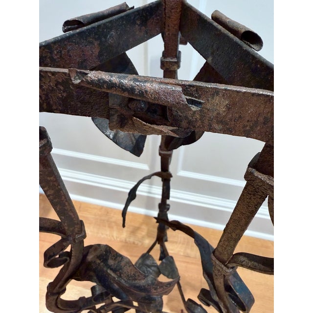 Continental Wrought Iron Tripod Plant Stand With Scrollwork and Foliage Circa 1880 For Sale - Image 10 of 17