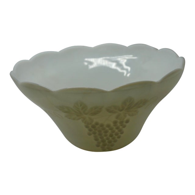 Mid-Century Large Scalloped "Harvest Grape" Milk Glass Master Bowl – Indiana Glass Co. For Sale