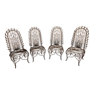 Mid 20th Century John Salterini High-Back Hearts Peacock Chairs 4 Pieces, Attributed For Sale