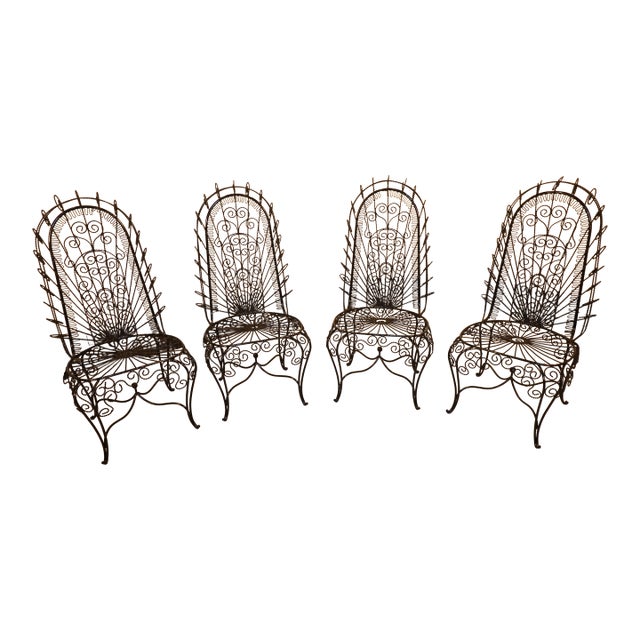 Mid 20th Century John Salterini High-Back Hearts Peacock Chairs 4 Pieces, Attributed For Sale
