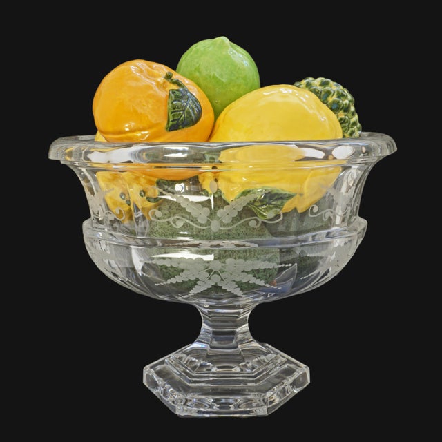 This elegant etched crystal pedestal bowl features a classic Biedermeier-style silhouette, generous proportions, and...
