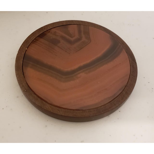 Wood Mid- Century Walnut and Agate Caddy & Coaster Set- 7 Pieces For Sale - Image 7 of 12