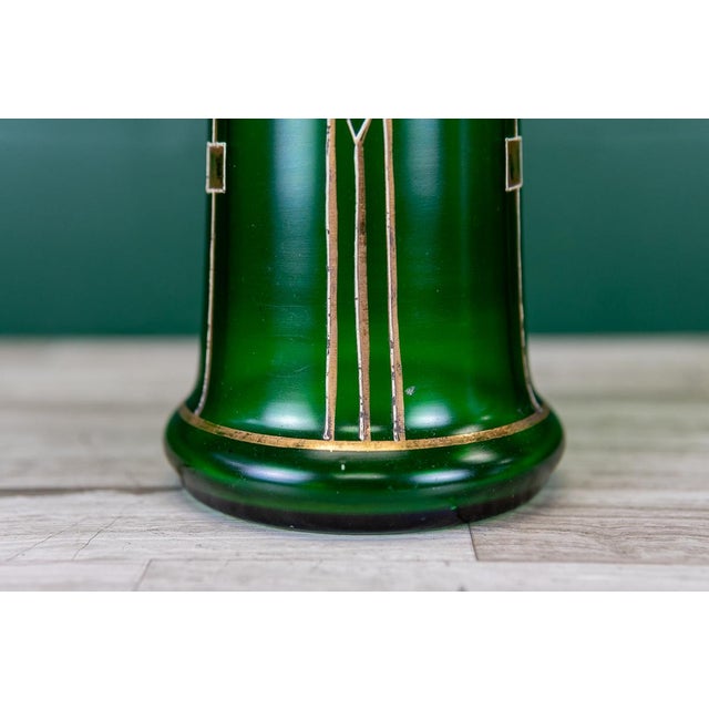 Green Green Art Deco/Art Nouveau Secessionist Vase With Gilded Details C. 1910 For Sale - Image 8 of 10