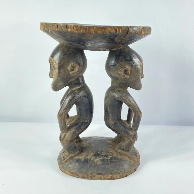 Early 20th Century Luba Stool with Dual Caryatid Figures For Sale - Image 4 of 12