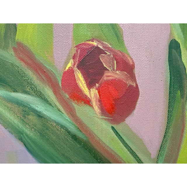 Original Tulips in Blue Vase Still Life Painting For Sale In San Francisco - Image 6 of 12