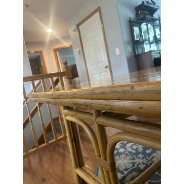 Late 20th Century Tessellated Olive Ash Burl and Pencil Reed Dining Table - Organic Modern For Sale - Image 12 of 17