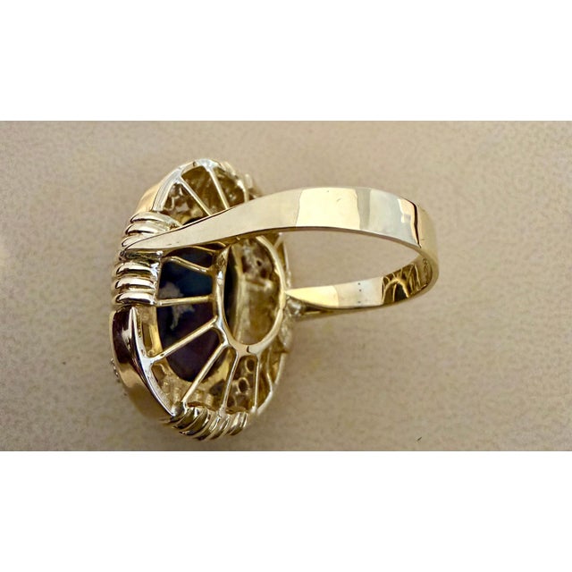 10Ct Oval Shape Black Australian Opal Cocktail Ring 14 Kt Yellow Gold, Size 6.5 For Sale - Image 4 of 8