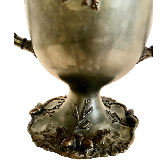 Early 20th Century Art Nouveau Engraved Silverplate Trophy With Oak Leaves and Acorns For Sale - Image 5 of 12