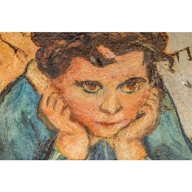 Unusual Antique Framed Oil Painting Portrait Unhappy Student Girl Classroom School For Sale - Image 4 of 11