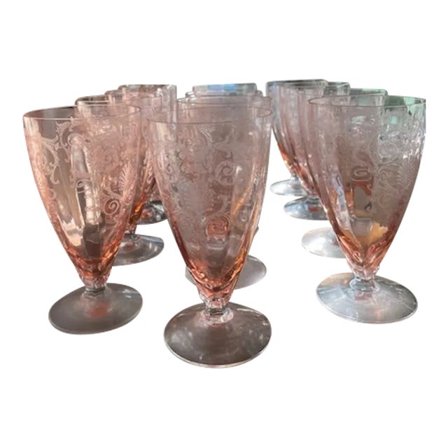 1920s Fostoria Versailles Pink Footed Tumblers- Set of 12 For Sale