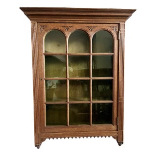 Early 1900s French Oak Wall Display Cabinet For Sale
