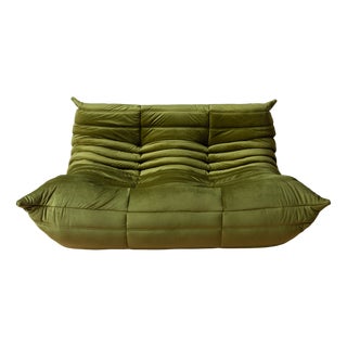 Mid-Century Green Velvet Togo 2-Seat Sofa by Michel Ducaroy for Ligne Roset, 1970s For Sale