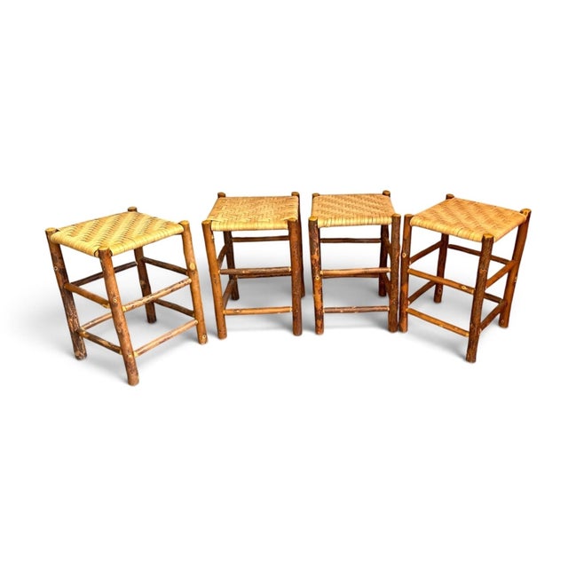 Rustic Old Hickory Rustic Counter Stools With Woven Seats — Set of 4 For Sale - Image 3 of 4