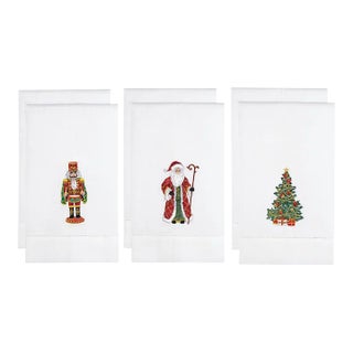 Christmas Guest Towels - Nutcracker, Santa, Tree - Set of 6 For Sale