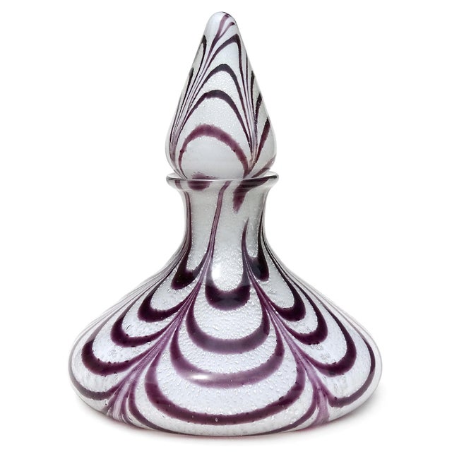 Mid-Century Modern Vintage Murano Silver Flecks Purple Fenicio Pulled Feather Italian Art Glass Mid Century Decanter For Sale - Image 3 of 6