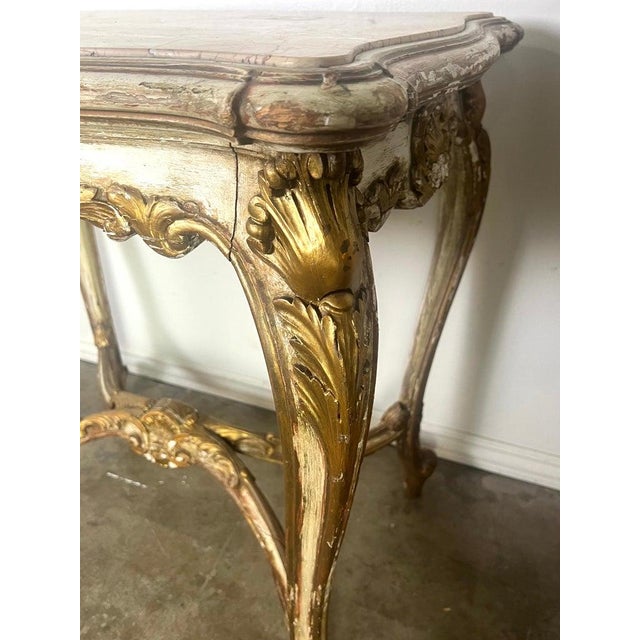 Wood 19th C. French Painted & Parcel Gilt Table W/ Marble Top For Sale - Image 7 of 17