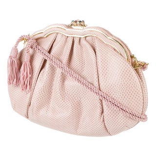 1990s Judith Leiber Karung Snakeskin Tassel Gemstone Day Evening Shoulder Handbag Vintage For Sale