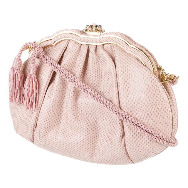 1990s Judith Leiber Karung Snakeskin Tassel Gemstone Day Evening Shoulder Handbag Vintage For Sale