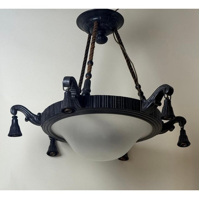 Art Deco Frosted Milk Glass Chandelier, Germany, 1930s For Sale - Image 10 of 15